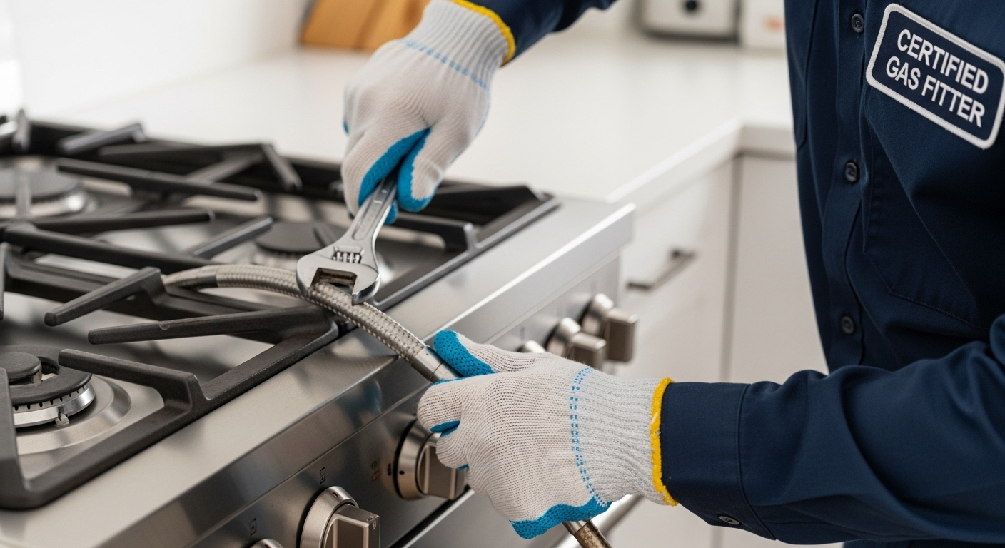 Certified technician safely disconnecting a gas stove