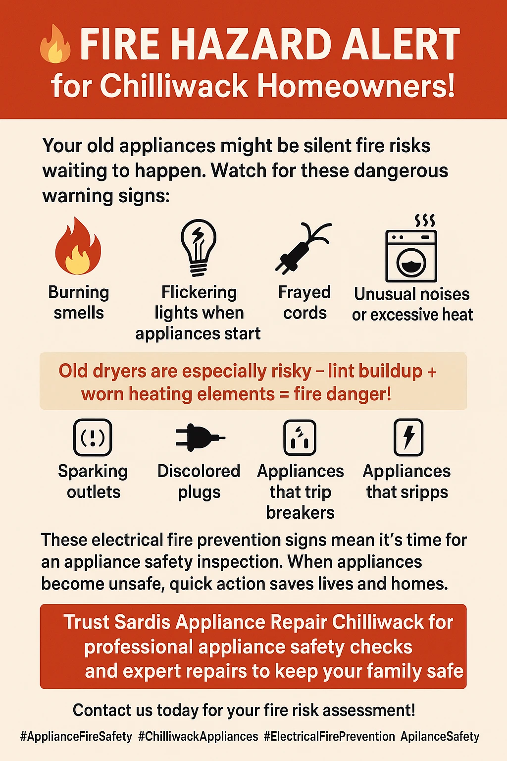 Infographic summarizing the key takeaways about fire hazards from old appliances.