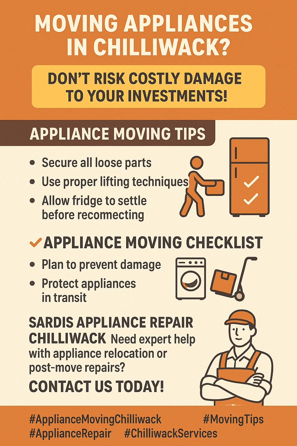 Infographic with key tips for appliance moving in Chilliwack