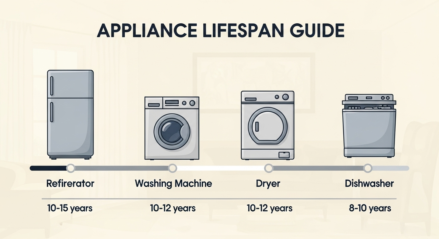 Chart showing the average lifespan of common household appliances in the Fraser Valley.