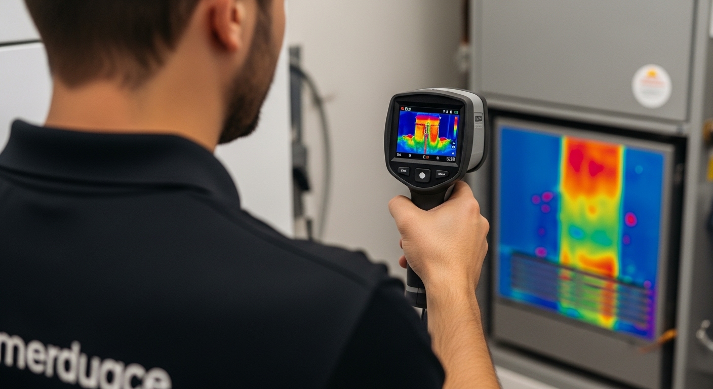 A technician using equipment to perform an appliance energy audit