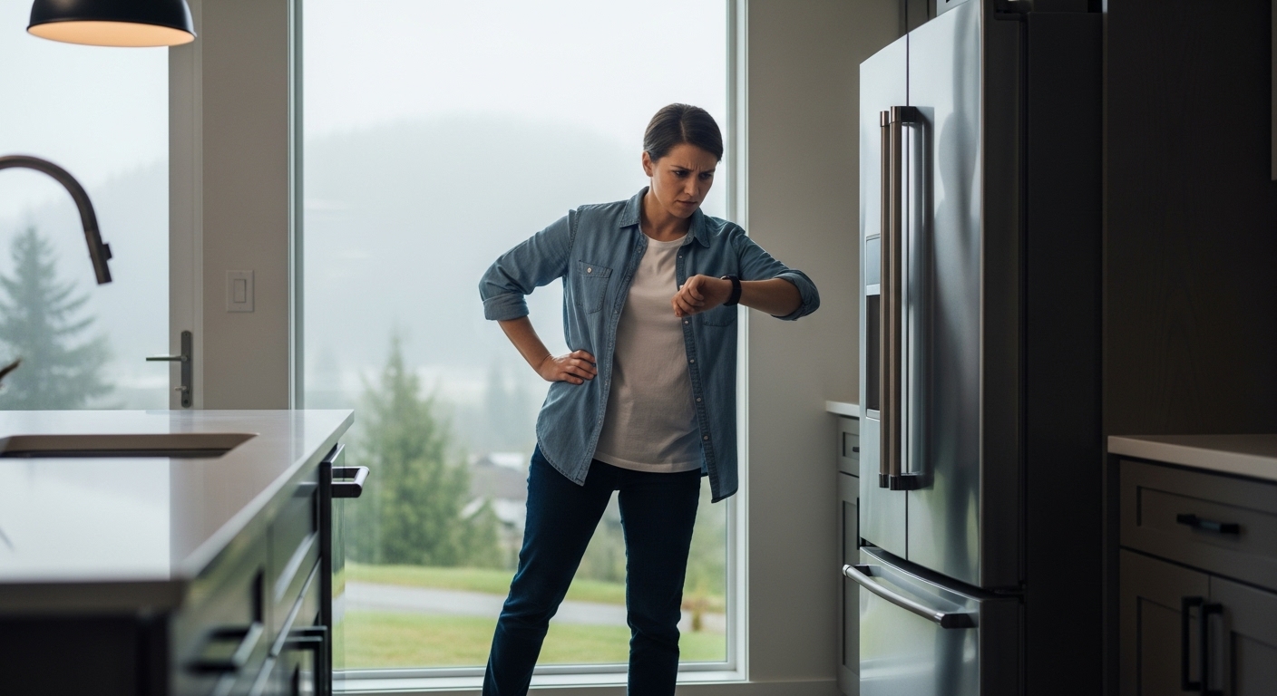 Frustrated homeowner looking at a slow appliance