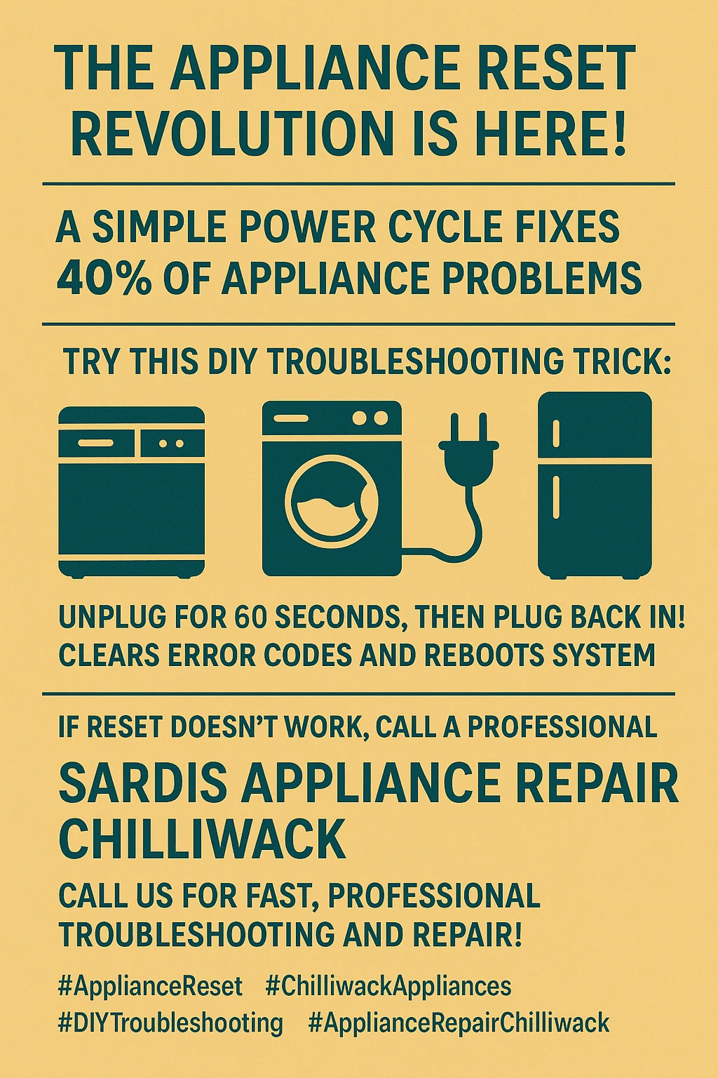Infographic of appliance reset troubleshooting tips