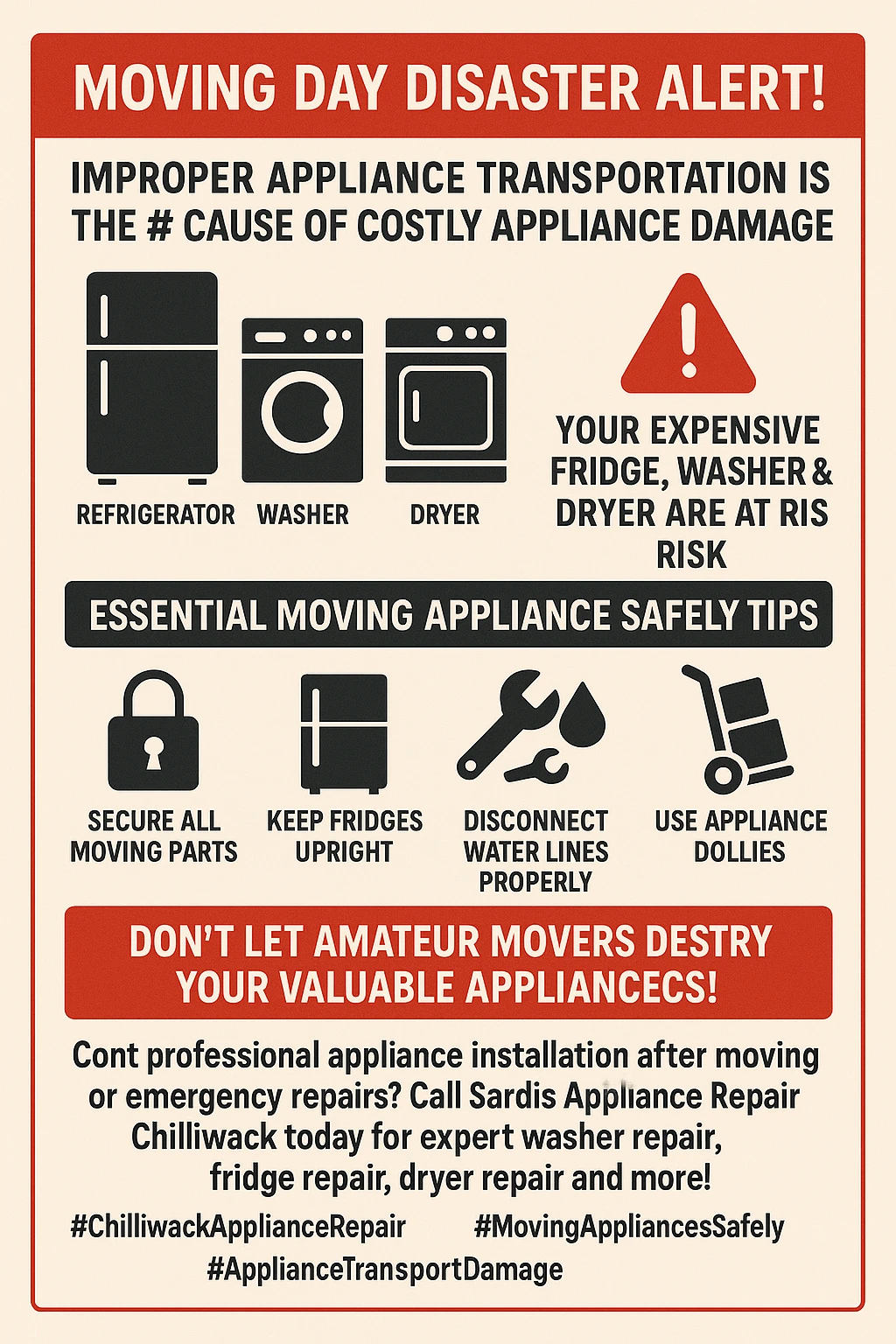 Infographic showing key statistics about appliance moving damage in Chiliwack.