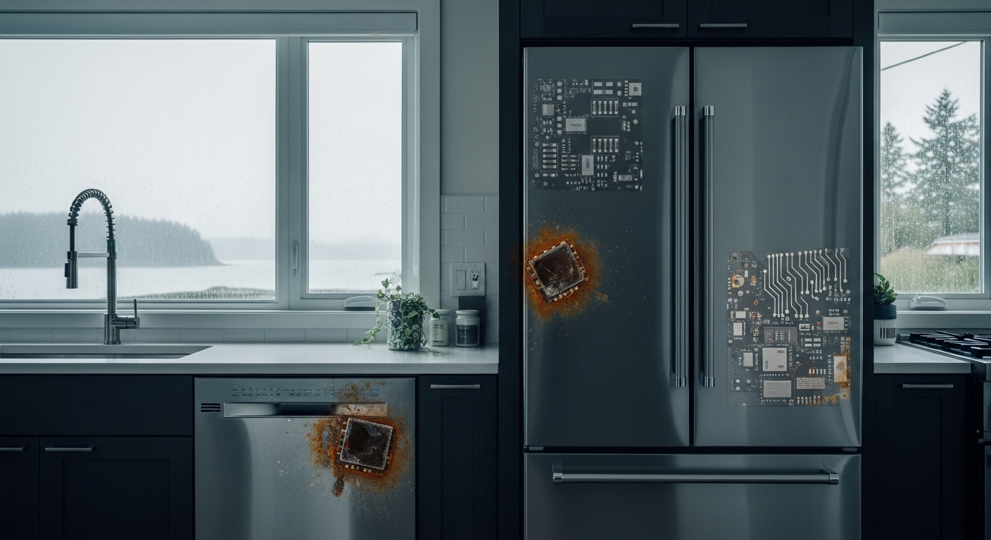 A modern Vancouver kitchen where poor ventilation or placement could lead to hidden appliance damage.