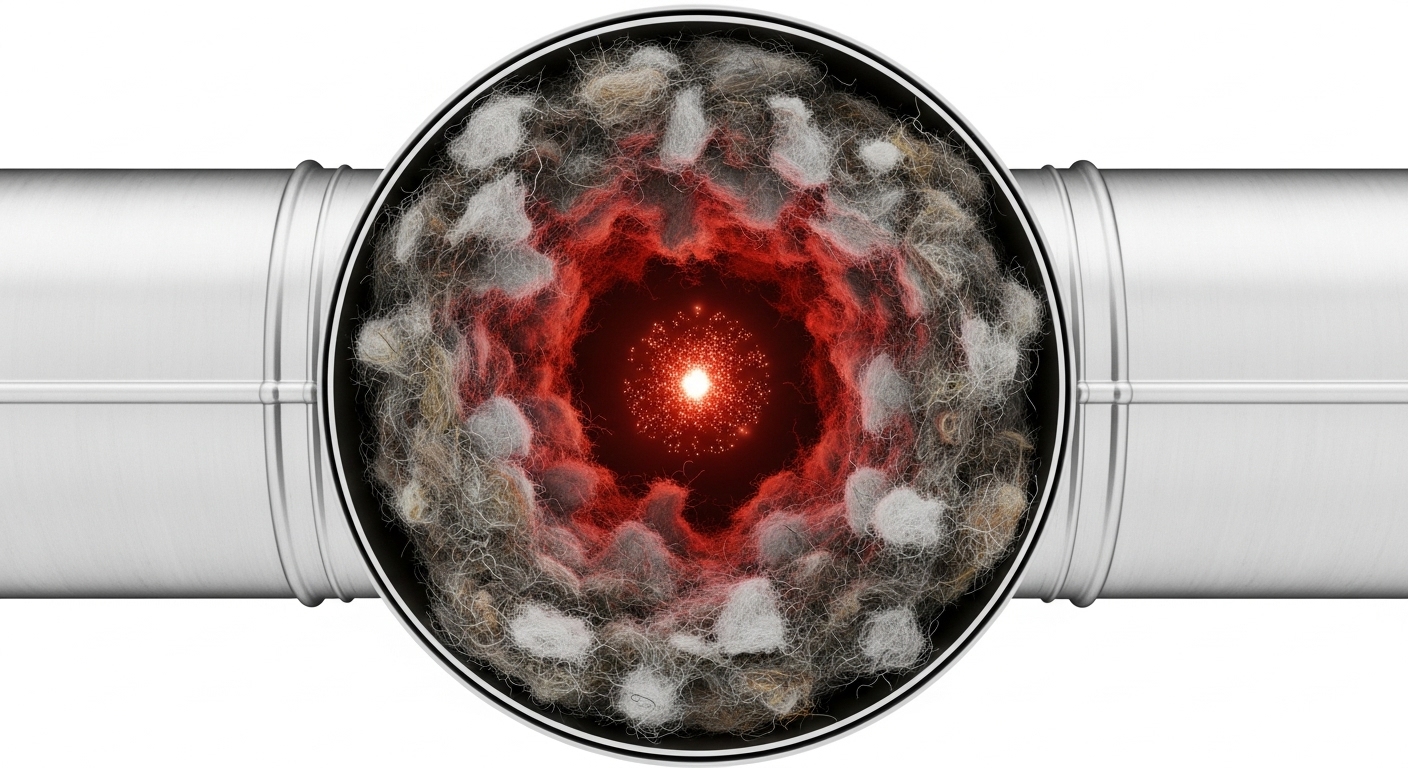 Clogged dryer vent full of pet hair, a serious fire hazard.