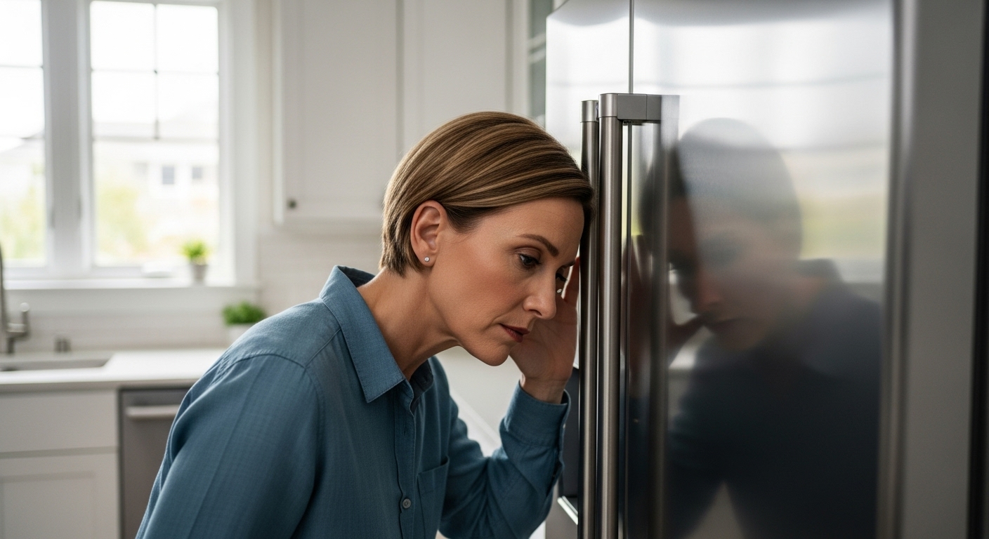Homeowner listening to strange noises coming from a refrigerator