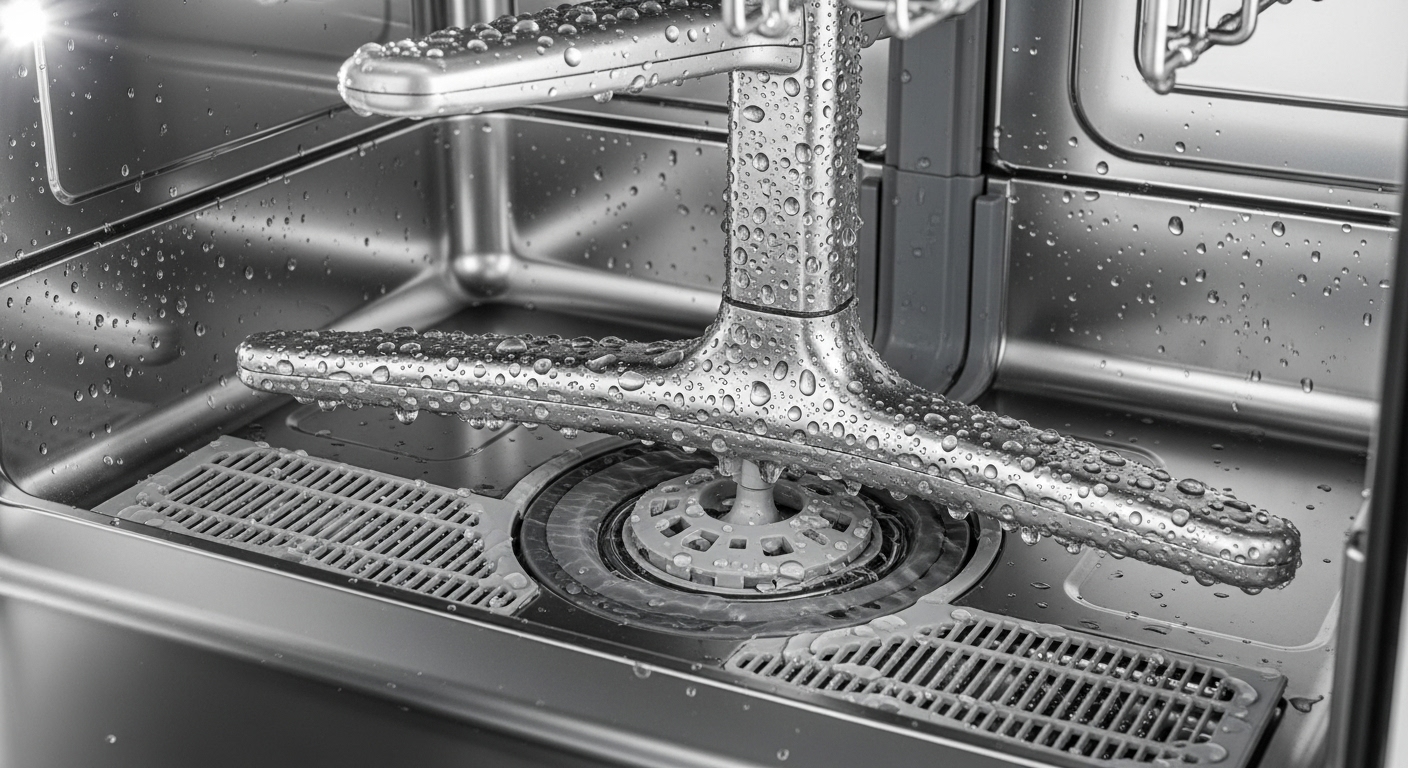 Technician or homeowner performing a close-up maintenance inspection on a dishwasher