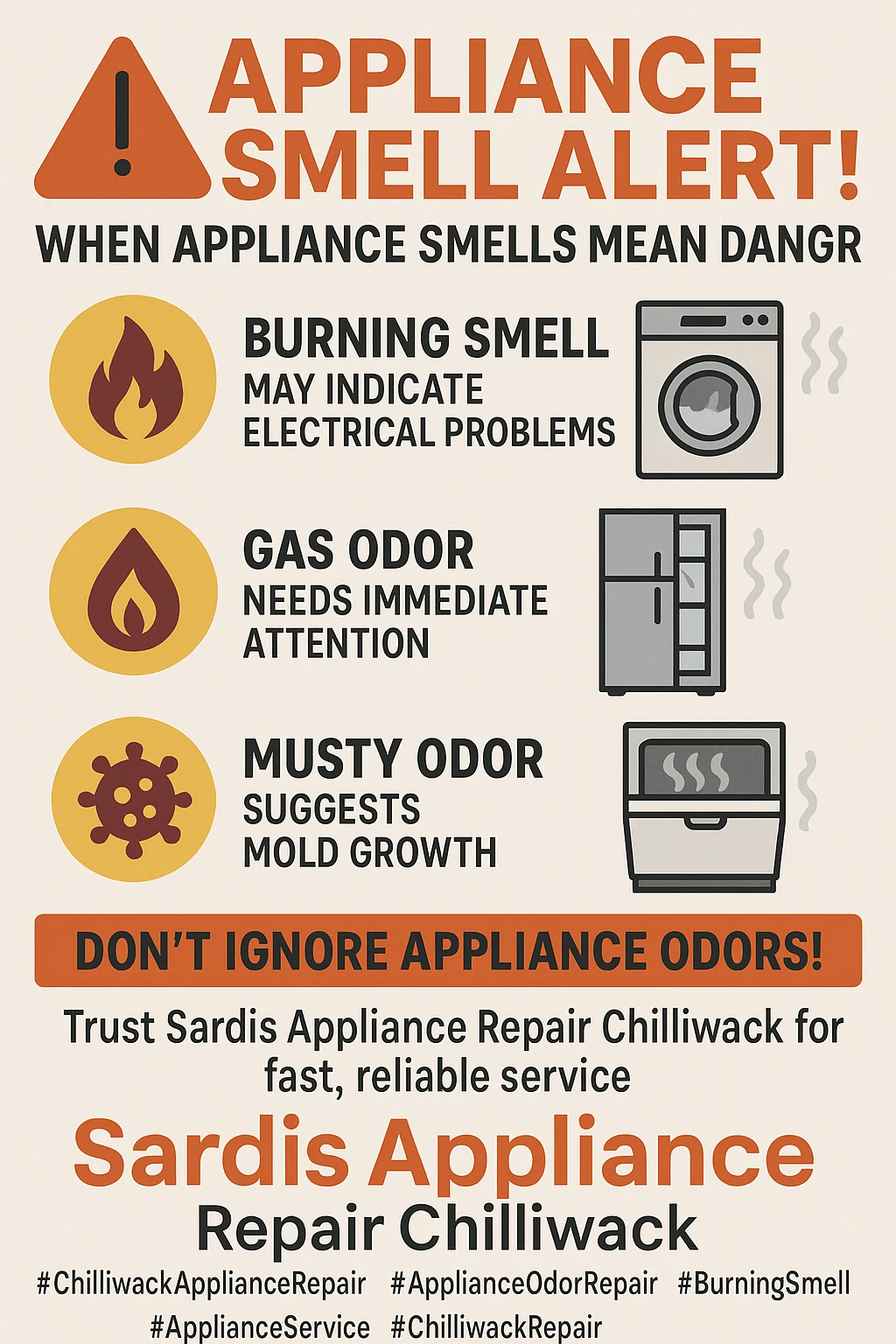 Appliance repair Chilliwack odors infographic key takeaways