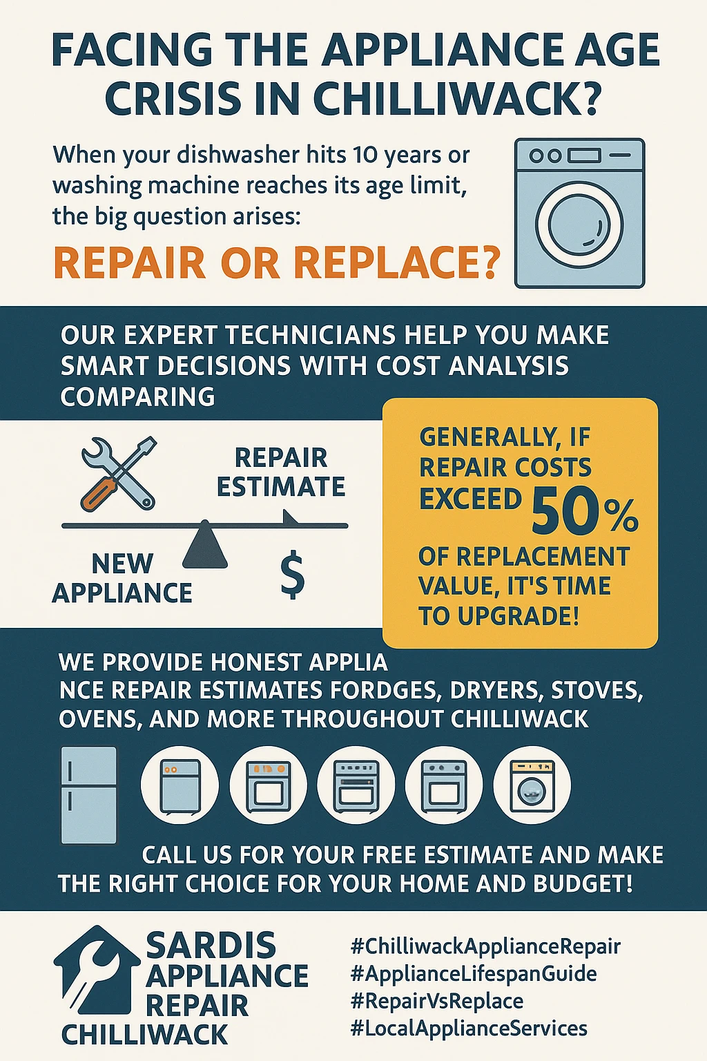 Appliance repair vs replace Chilliwack infographic takeaways