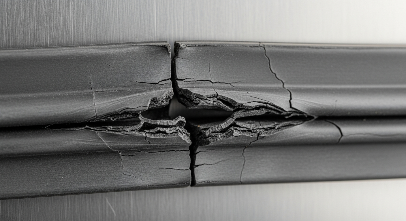 Damaged refrigerator door seal close up