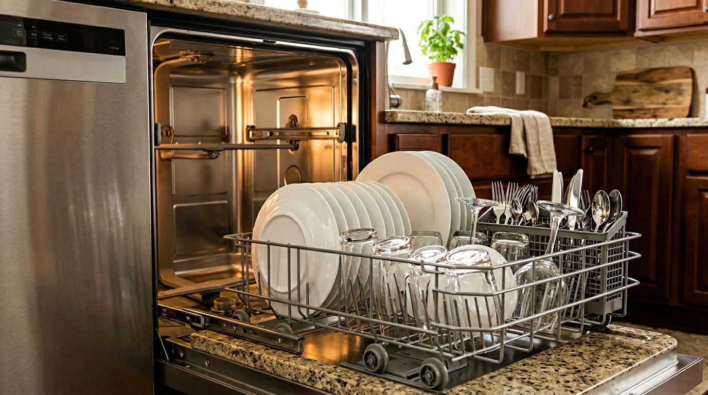 Clean dishes sparkling dishwasher interior