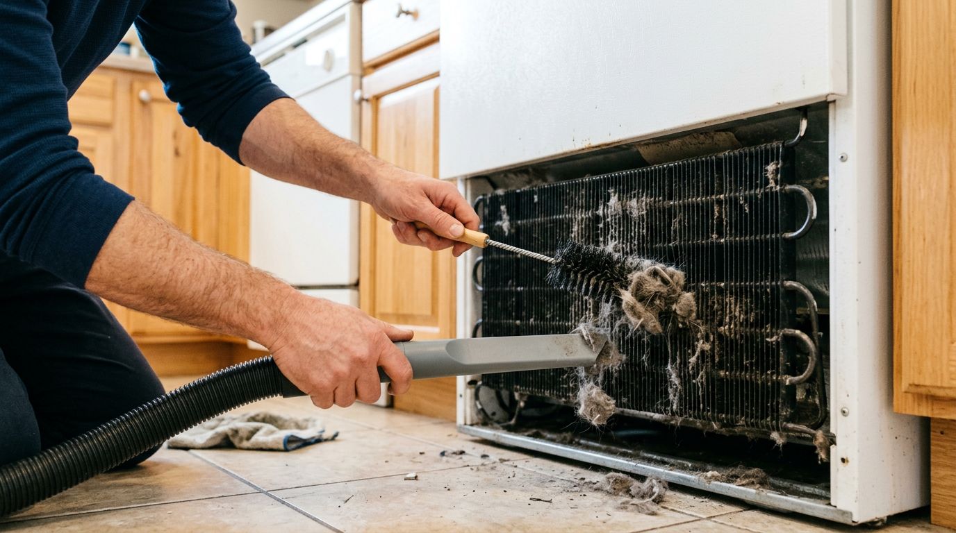 cleaning dusty refrigerator condenser coils