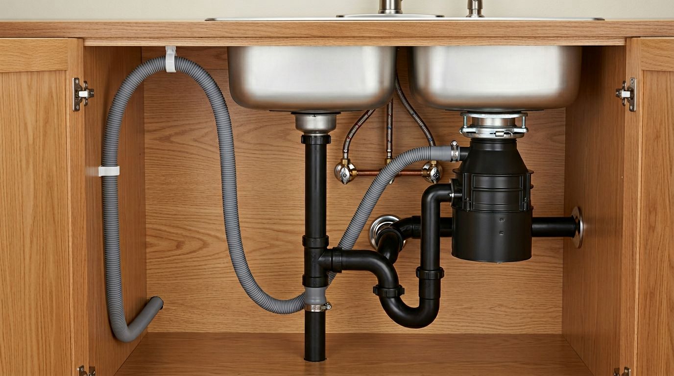 Dishwasher drain hose high loop plumbing setup
