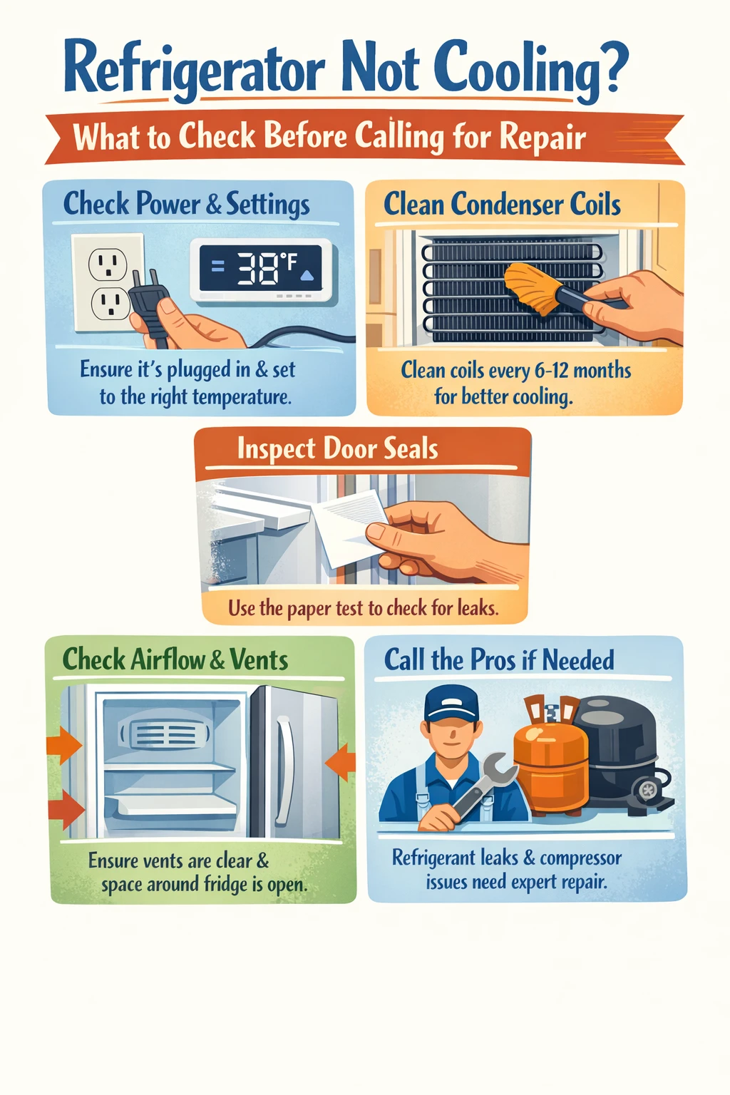 refrigerator not cooling troubleshooting tips infographic