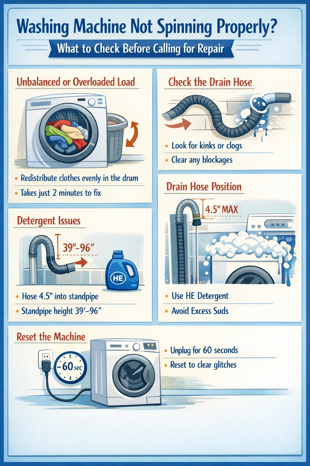 Troubleshooting guide washing machine not spinning infographic