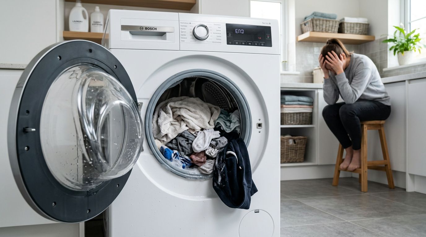 Washing machine with wet clothes and no spin